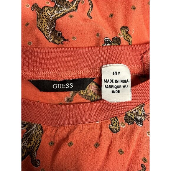 Guess Kids Leopard Print T-Shirt Orange 14Y Viscose & Polyester - Picture 3 of 9